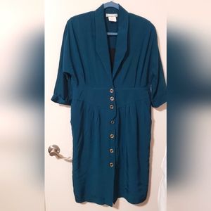 *Vintage* Dark Teal Button Down Dress